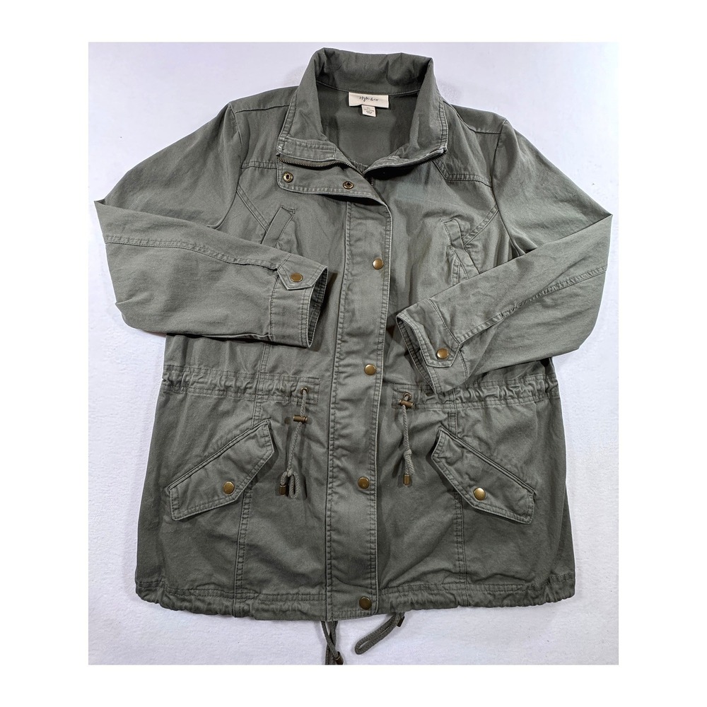 Style & Co Utility Jacket Women XL Green Cotton Field Anorak Military Coat - Picture 1 of 11